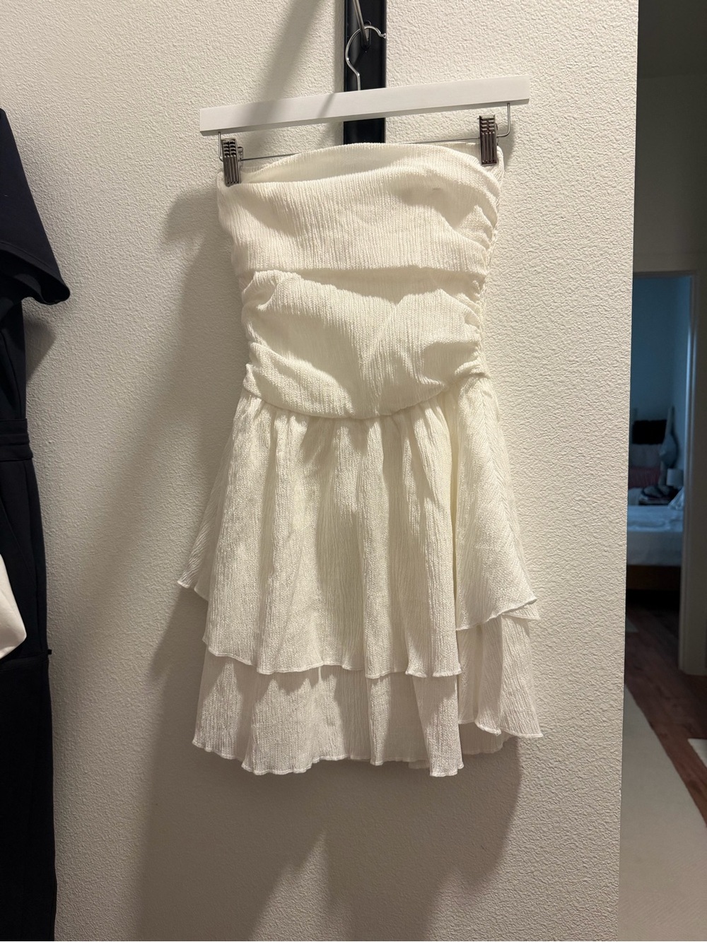 Strapless White Tiered Ruffle Dress